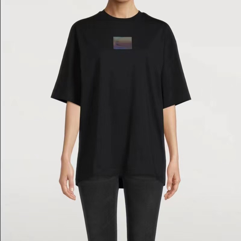 

Women T shirt Cotton Nordic classic fashion mens Square reflective short sleeves, Black