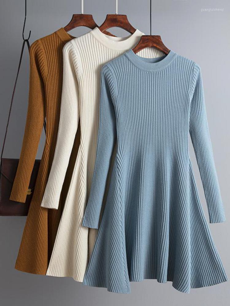 

Casual Dresses Autumn Winter Elegant Knit Dress Women Short A Line Thick Black Sweater Slim Mini Female Long Sleeve Sexy, Blue