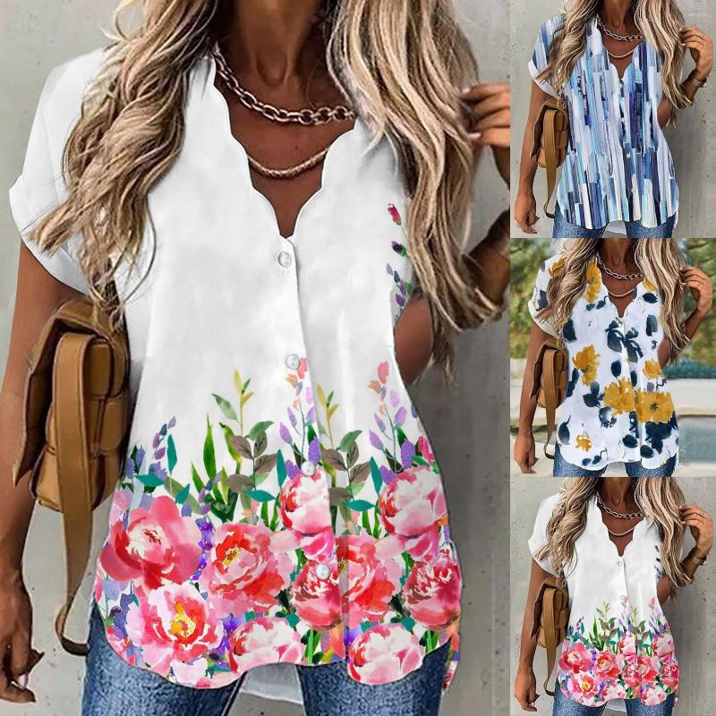 

Women's Blouses Cute Button Down Shirts For Women Turn Collar Buttons Printed Loose Fashion Casual Vacation Floral Short Sleeve, Blue