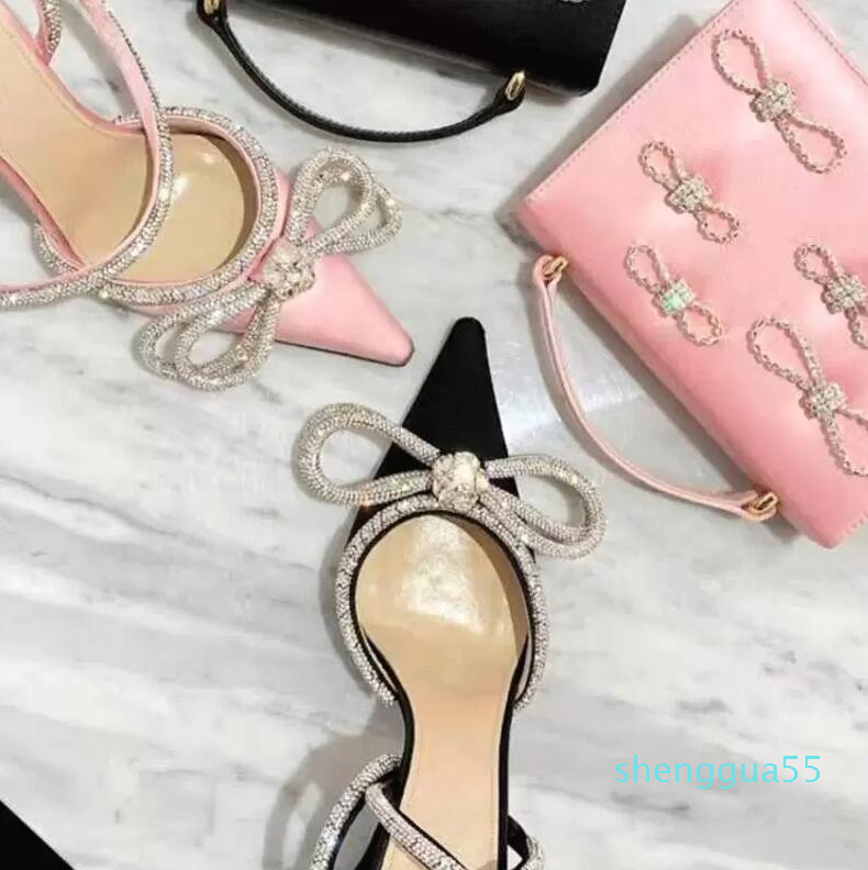 

Sandals Luxury Pointed Toe Female Fairy Style Shoes Bow Knot Rhinestone Strap Stiletto High Heel Women 01, Pink