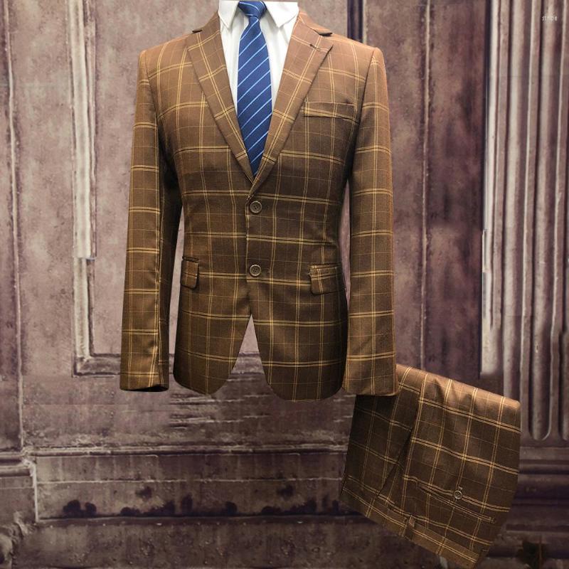 

Men's Suits Summer Classical Plaid Prom Blazer Masculino Check Pantalon Set Men Boutique Casual Soft Fabric Two Split Chamarras Para Hombre, Blue