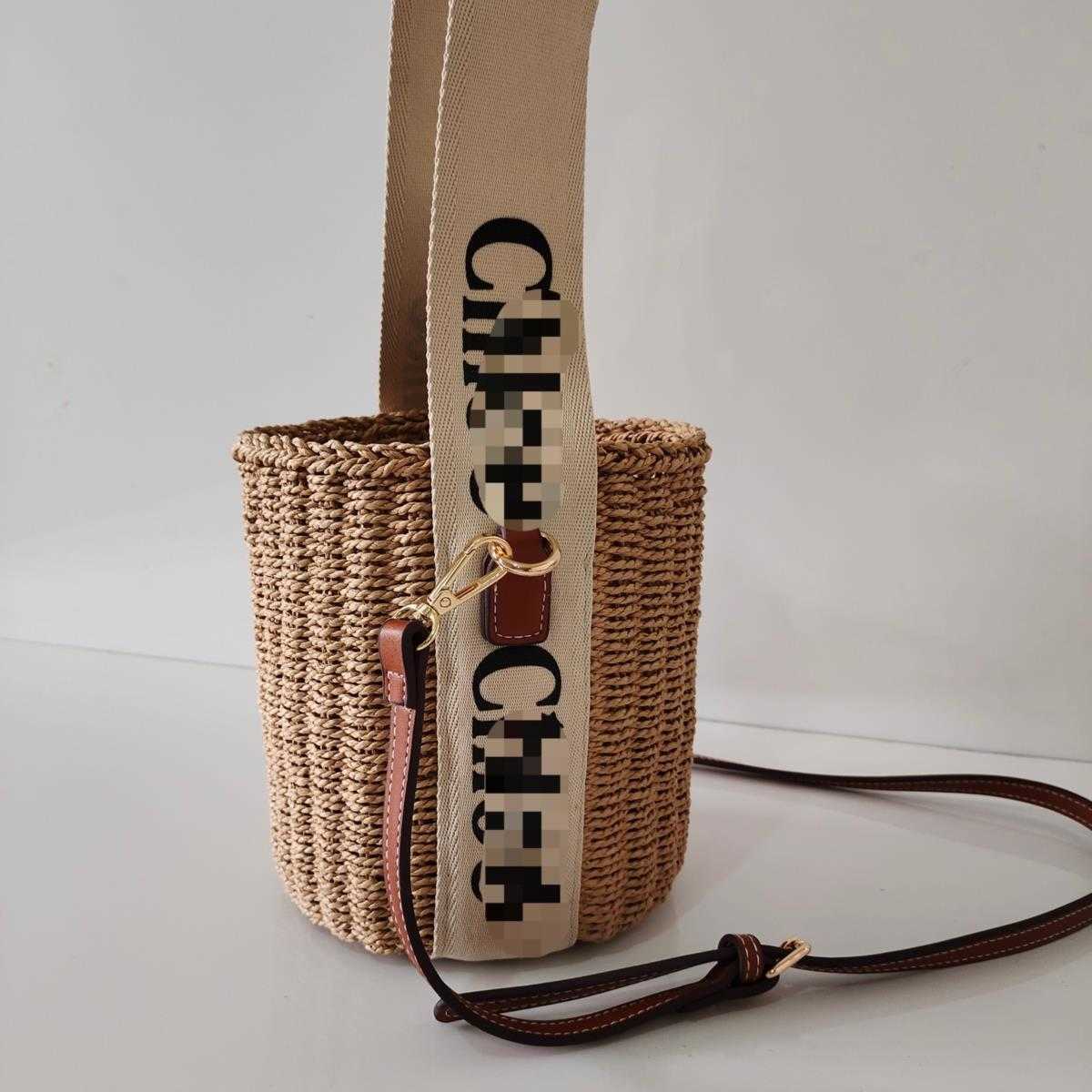 

woody Designer Tote Bag Nethong's Same Handmade Straw Bucket Cross-body Shoulder Letter Ribbon Beach New Women's EPNG