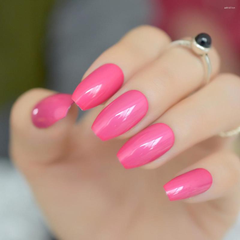 

False Nails Ballerina Nail Tips Pink Metallic Coffin Art Flat Shape Full Cover Manicure Rose Red Fake Metal Punk Style, Z857