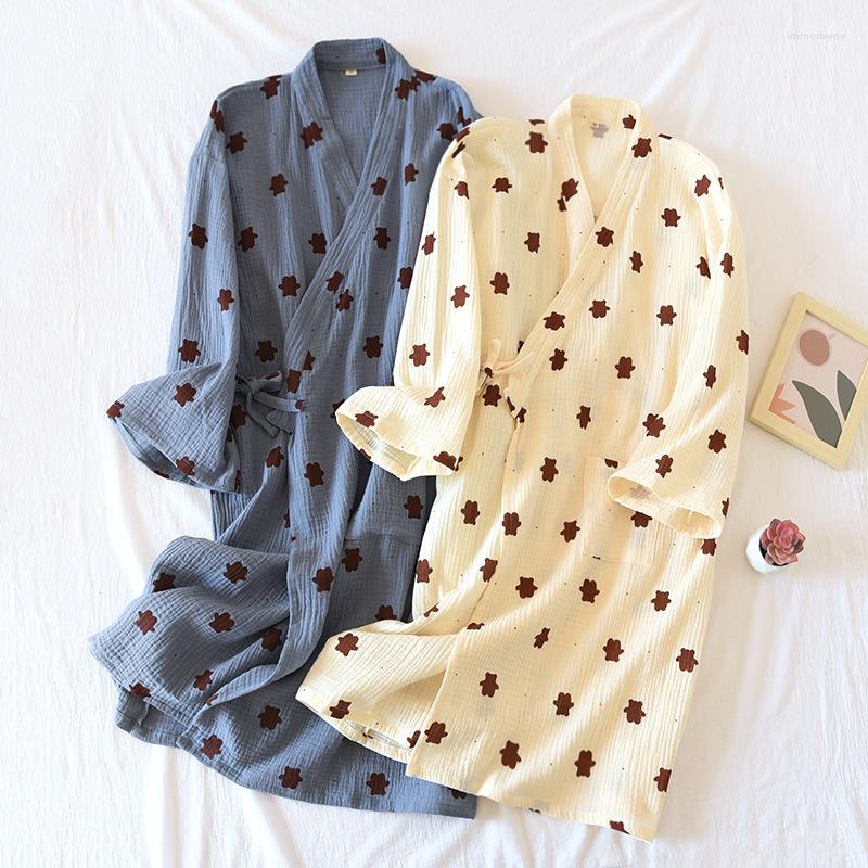 

Women's Sleepwear Robes For Couple Cotton 2023 Autumn Japanese-style Cartoon Bear Bathrobe-style Gauze Pajamas Night Dress Women And Men, Women style