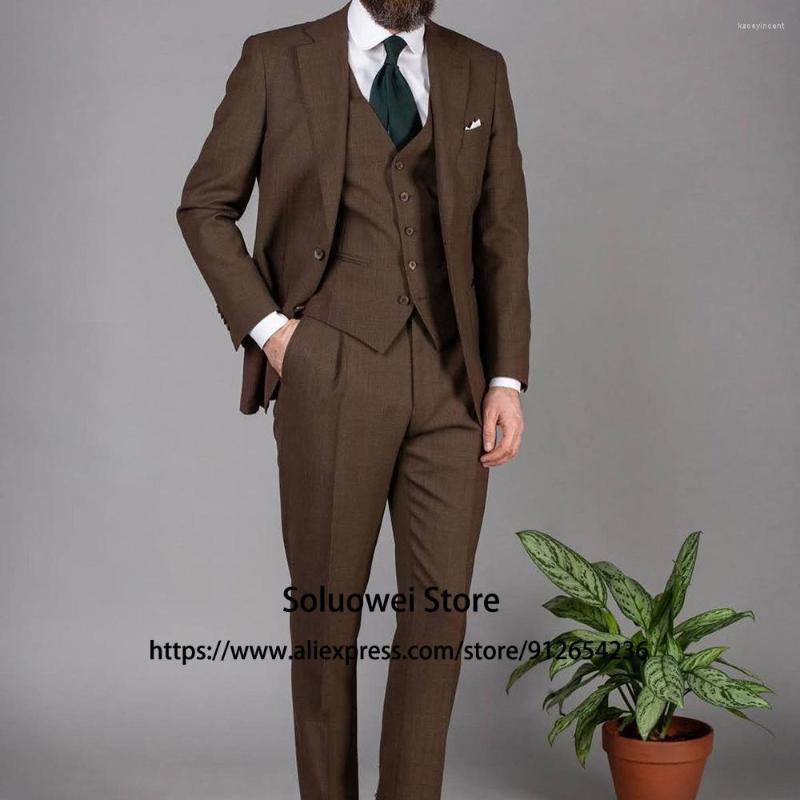 

Men's Suits Classic Brown Slim Fit Mens Groom Prom Wedding Party Tuxedo 3 Piece Jacket Vest Pants Set Formal Business Blazer Masculino, Beige