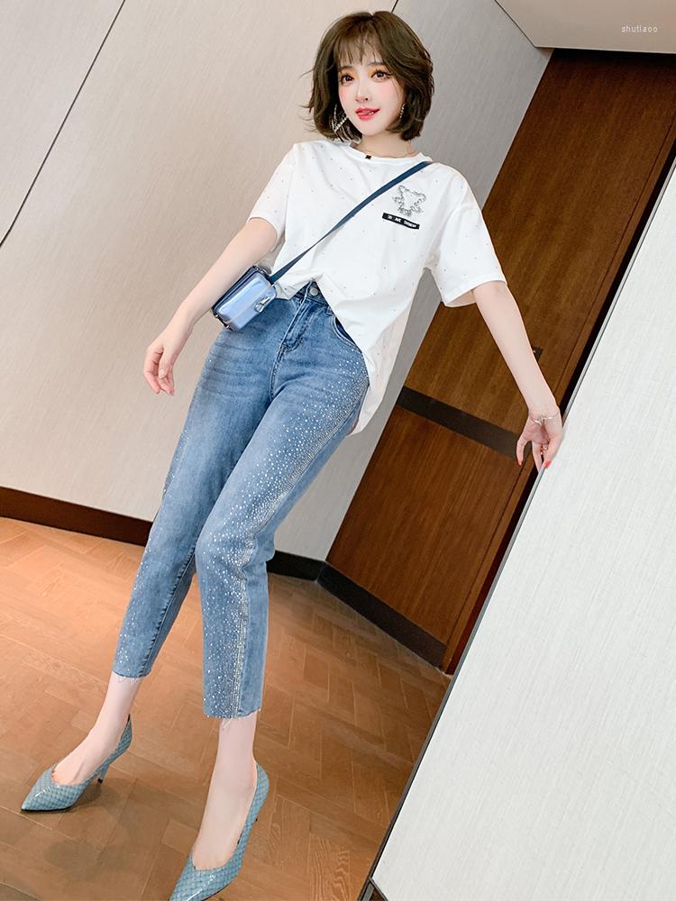 

Work Dresses Top Quality Drill Quarter High Waist Jeans, Blue