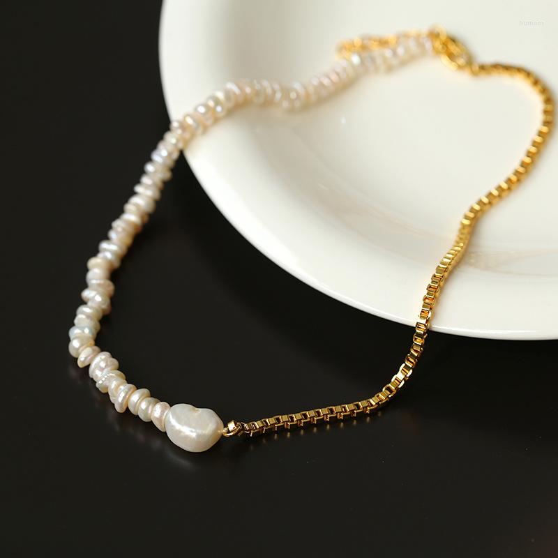 

Choker Pearl Splicing Box Chain Woman Europe And The United States Ins Style Abnormal Necklace