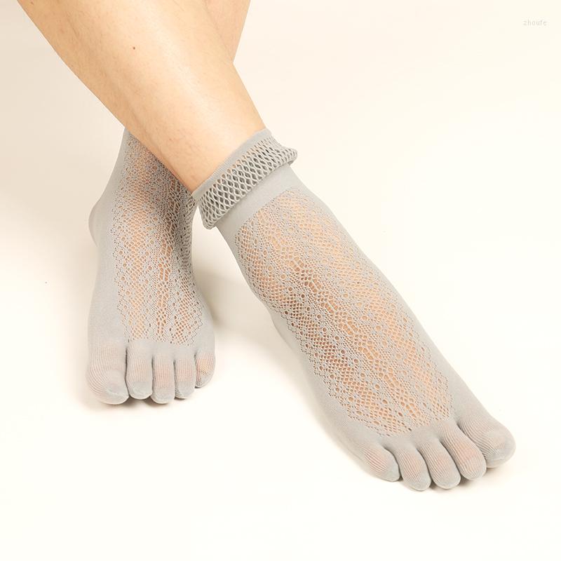 

Women Socks 5 Pairs Five Finger Sweat Short Women's Thin Lace Hollow Comfortable Toe, Beige