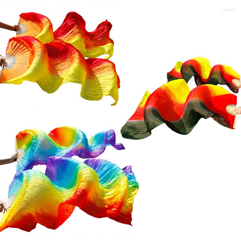 

Stage Wear Belly Dance Real Silk Fans 1 Pair Handmade Dyed Dancing Long Fan Chinese Performance Veil 10 Colors, Belly dance fans