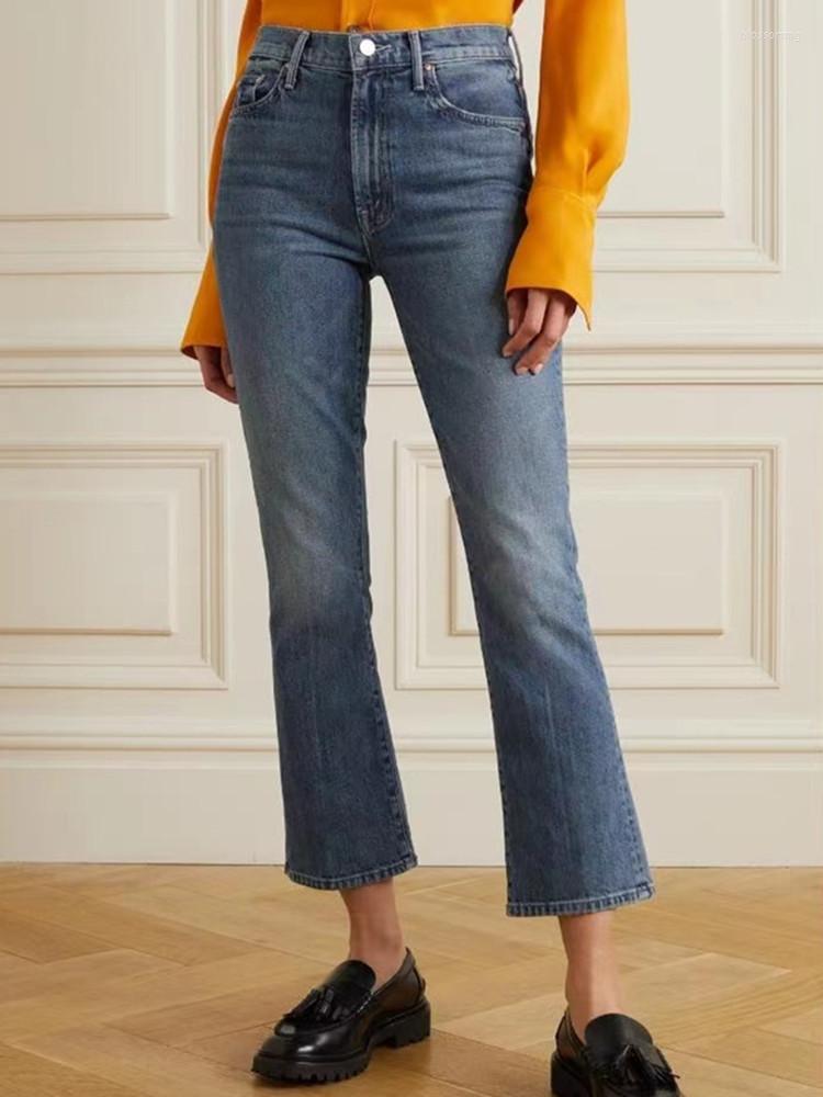 

Women's Jeans Women Flared Cropped Vintage Slim Fit Female Solid Color High Waist Denim Pants 2023 Autumn
