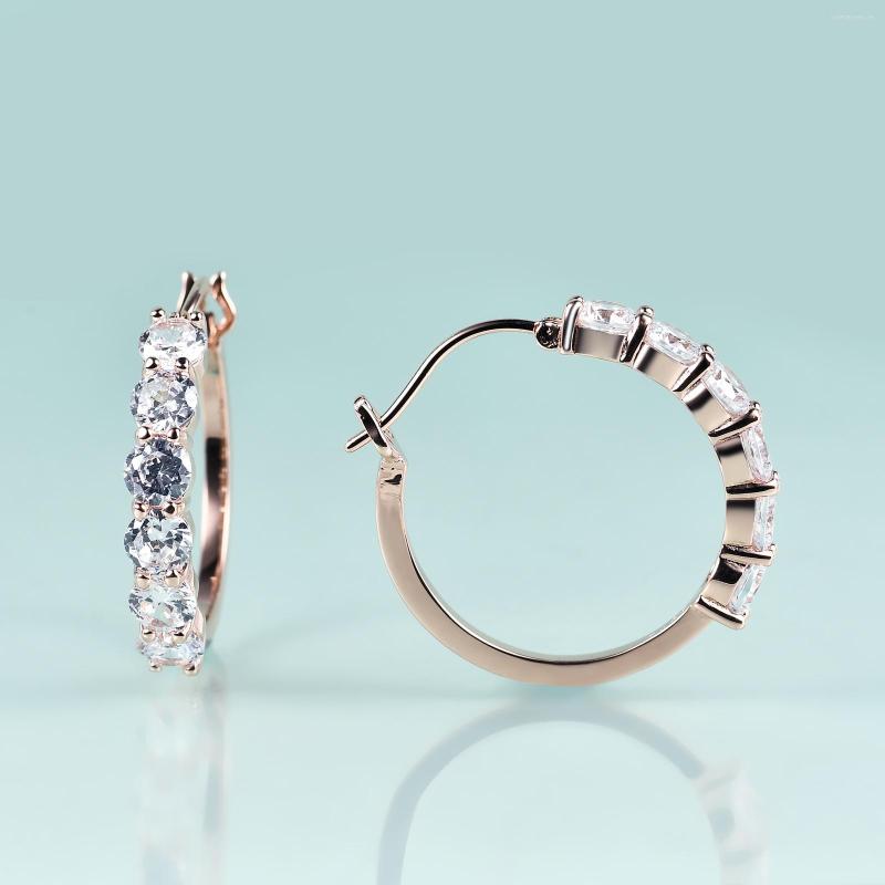 

Hoop Earrings GEM'S BEAUTY For Women 2023 Round White Simulant Diamond Handmade C Rose Gold Filled Sterling Silver