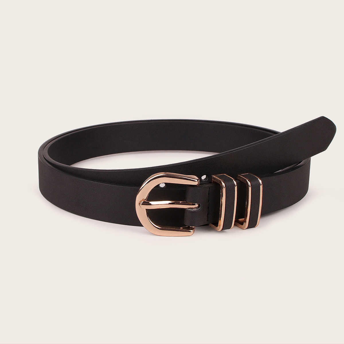 

Waist Chain Belts Buckles Men's Women's new textured women's double ring leather real Buckle Black smooth fashion young versatile belt
