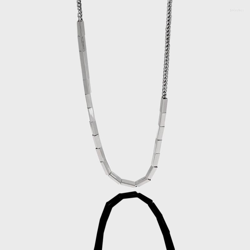 

Chains Korean S925 Sterling Silver Rectangular Tube Necklace Female Niche Style Light Luxury Heavy Industrial Geometric Hip Hop Jewelry
