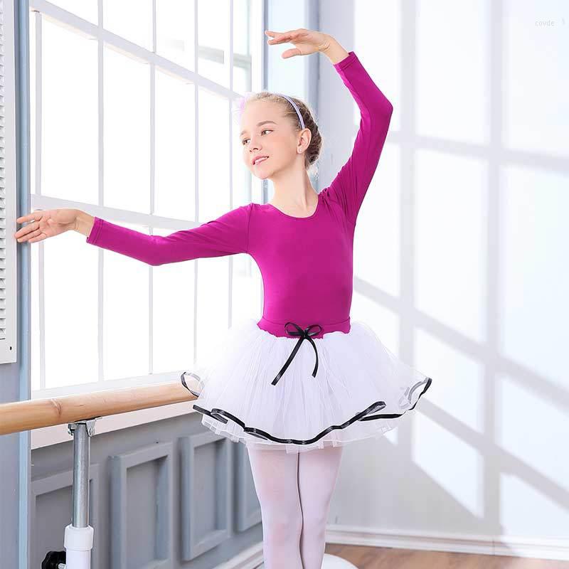 

Stage Wear Long Sleeve Rose Ballet Tutu Dress Kids Gymnastic Dresses Ballerina Dance Costume Clothes Children For Girls, Leotard only