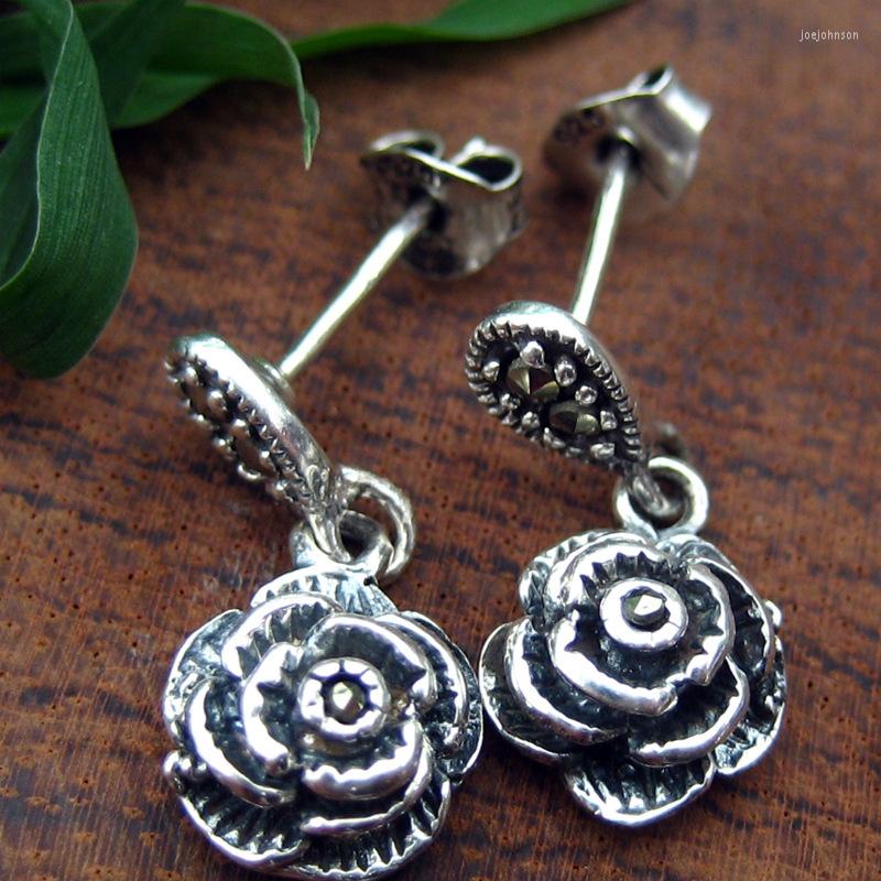 

Dangle Earrings Thai Silver 925 Sterling Rose Authentic Craft