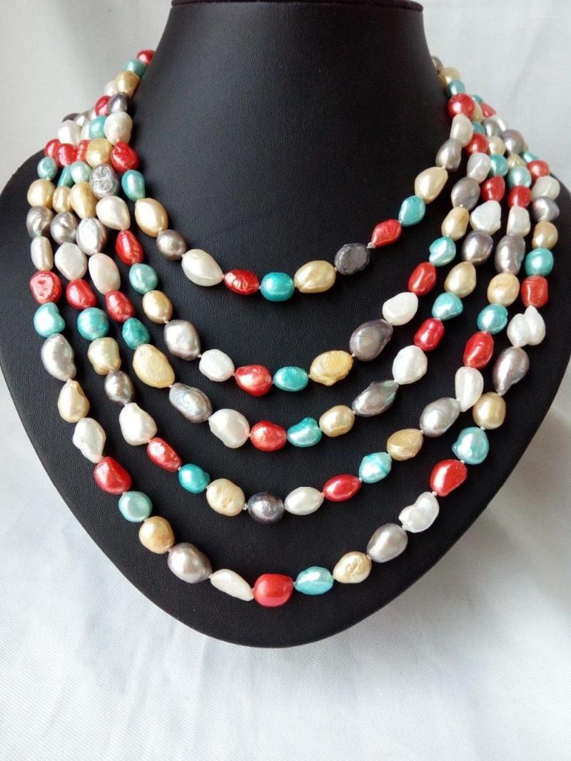 

Chains Mix Color Genuined Natural Freshwater Pearl Necklace 8-9mm Baroque 100"