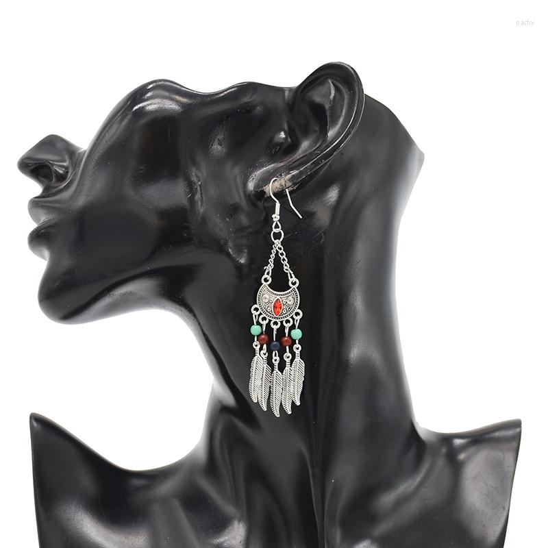 

Dangle Earrings Alloy Feather Tassels Women Colorful Beaded Vintage Boho Ethnic Pendants Bohemian Jhumka Feminina