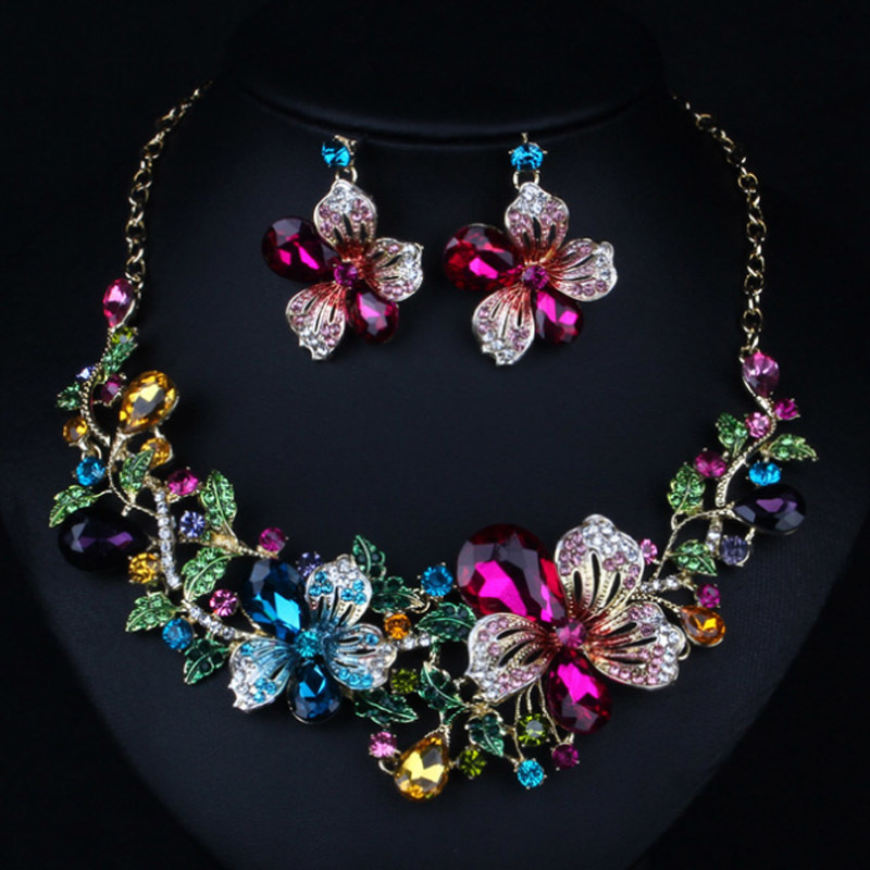 

Wedding Jewelry Sets Zlxgirl jewelry Classice Fashion womens wedding jewelry sets colorful Enamel flower necklace with earring accessory 230313
