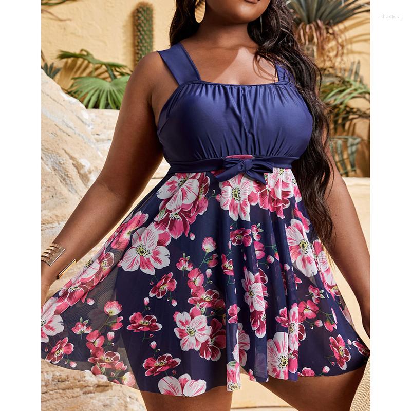

Women's Swimwear Women's Large Size -8XL Swimsuit Two-piece Flower Print Split Swimming Trunks Plus Fat Beachwear, Blue