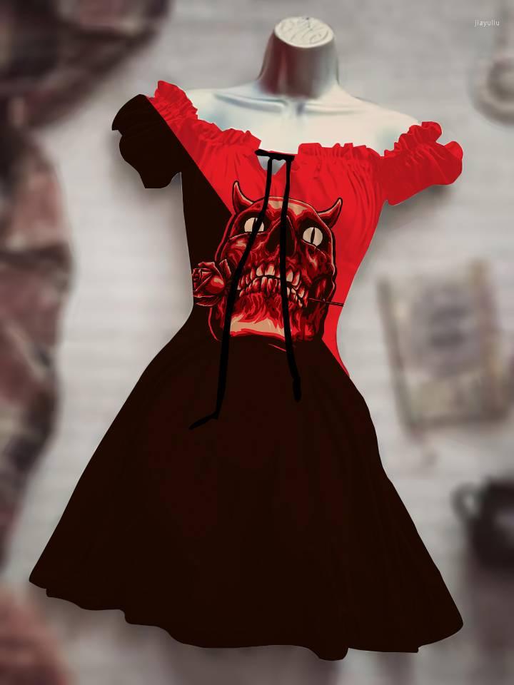 

Casual Dresses Summer Women Dress Hip Hop Halloween Funny Horror Skeleton 3D Print Sexy Skirt Hawaiian Boho Puff Sleeve Drawstring, Yq2259611