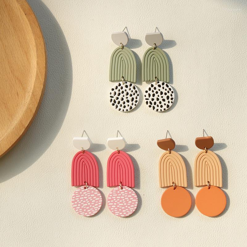 

Dangle Earrings Candy Color Geometric Round Semicircle Cute Polka Dots Long Drop For Women Hit Acrylic Jewelry