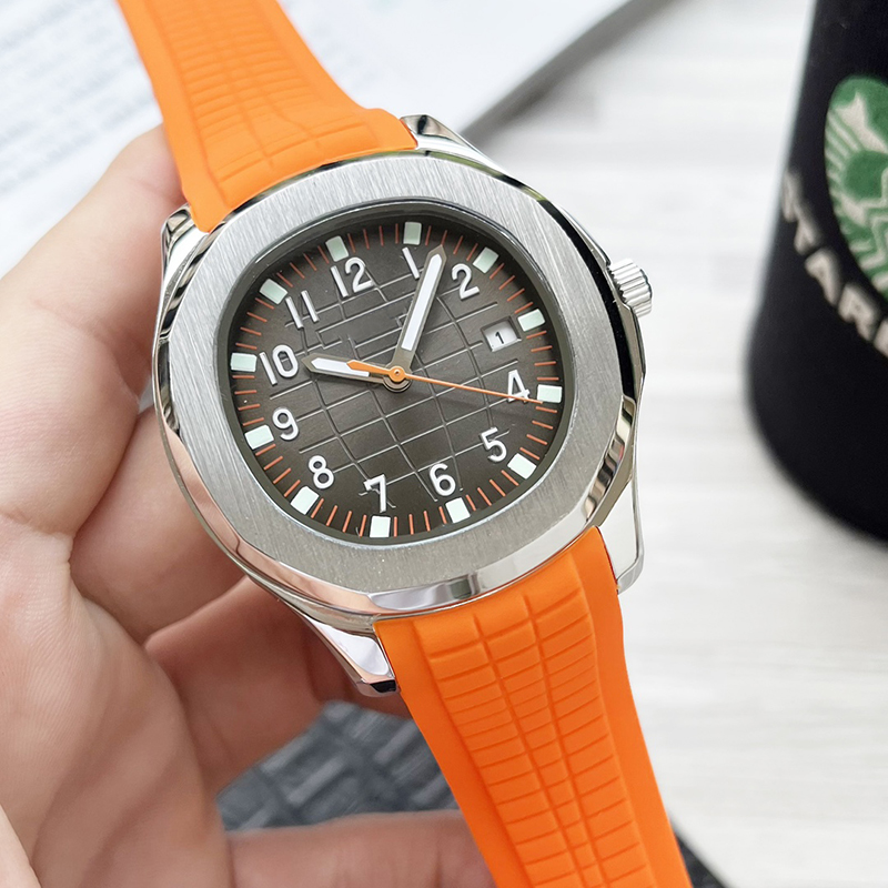 

14 Styles Mens luxury watch Silver Case AAA watches automatic mechanical movement Orange rubber strap PP watch Glide sooth second hand sapphire glass wristwatches, Only make watch waterproof