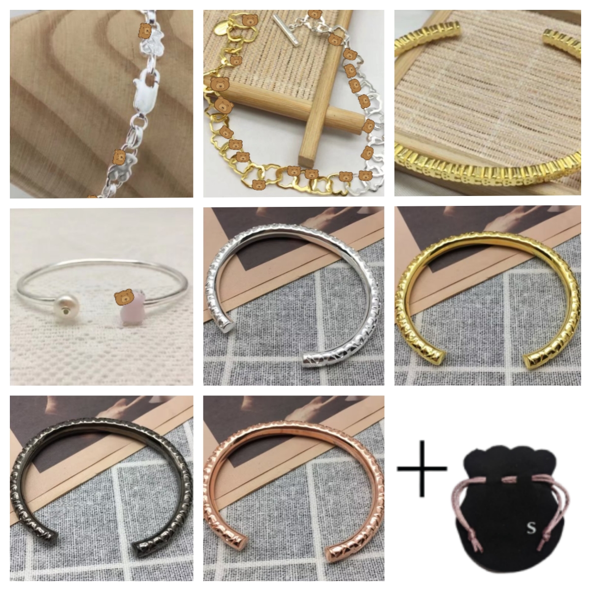 

S925 Sterling Silver Retro Splicing Cartoon Bear Bracelet Ins Korean Version Creative Versatile Hand Ornament