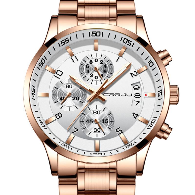 

Wristwatches CRRJU Mens Watches Top Business Quartz Watch Men Full Steel Fashion Waterproof Sport Clock Relogio Masculino, Black black