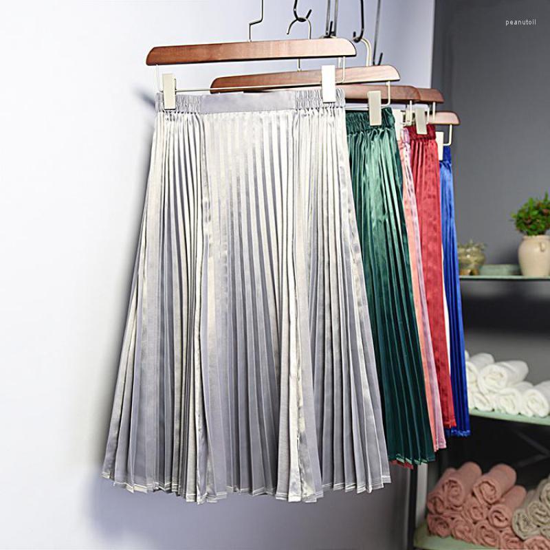 

Skirts 2023 Spring And Autum Arrival Available Metal Pleated Skirt Faldas Largas Elegantes Korean Style Vintage, Black