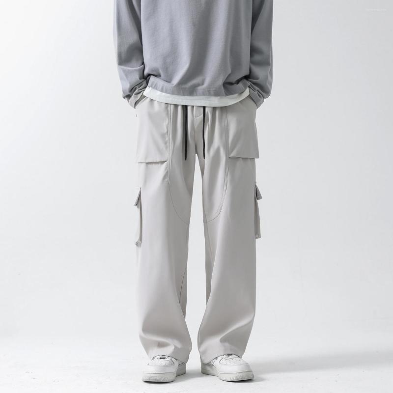 

Men' Pants Streetwear Casual Cargo Men Multiple Pockets Joggers Elastic Waist Oversized Straight Loose M-5XL Thin Trousers, Black