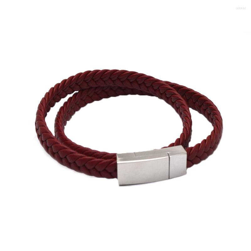 

Strand 5pcs/lot Punk Men Jewelry Red Braided Leather Bracelet Stainless Steel Magnetic Clasp Fashion Bangles Wrist Bracelets