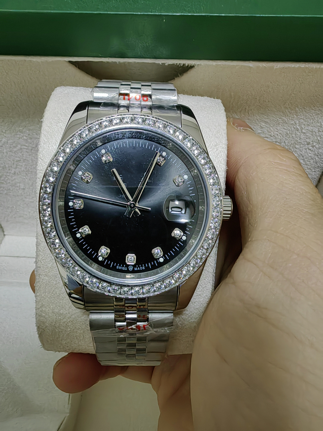 

With Original Box Luxury Watches 41mm Mens 18k silver black dial Bigger DIAMOND Automatic Fashion Brand Men's Watch Wristwatch 2023, Style 6 original box+watch