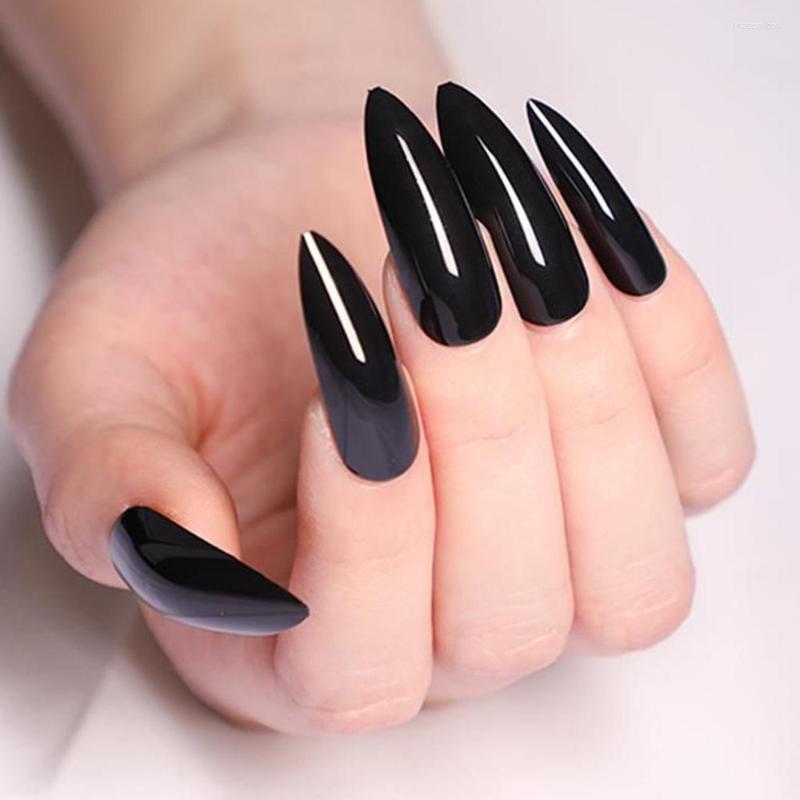 

False Nails 24pcs Sharp Pointed Fake Black Long Stiletto Acrylic Nail Tips Artificial Full Cover Manicure Press On, Purple