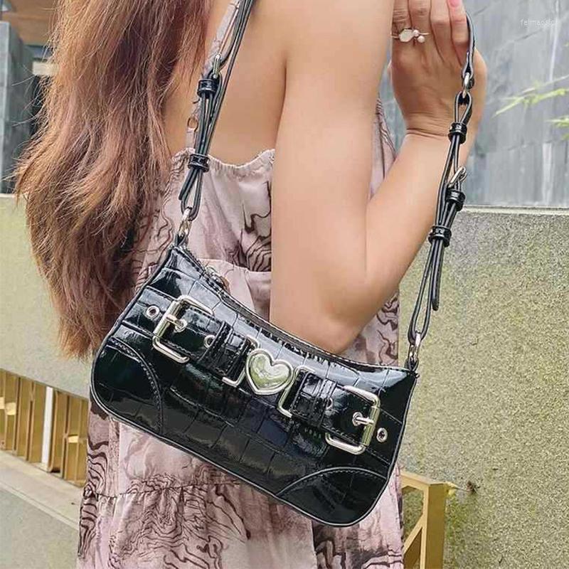 

Evening Bags Y2k Girls Underarm Bag For Women PU Leather Shoulder Retro Crossbody Motorcycle Handbag And Purse Ladies Tote Bolsa, Black
