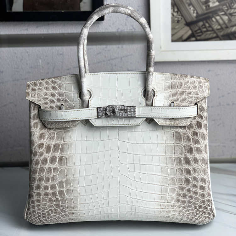 

Handbag Designer Herms Birkins bag Himalayan skin 30 diamond buckle bag Handmade Women's handbag crocodile, Beige