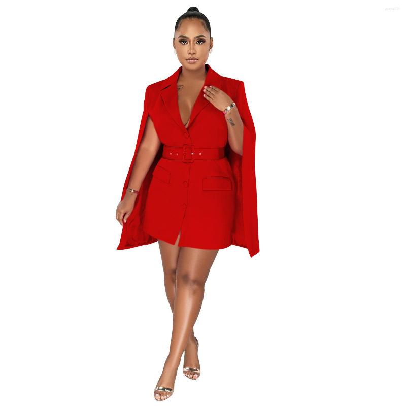 

Casual Dresses Cutubly Night Women's Dress Solid Vestidos With Belt Lapel Sleeveless Coat Top Outwear Clothing Blazer Club Street Party, Rose