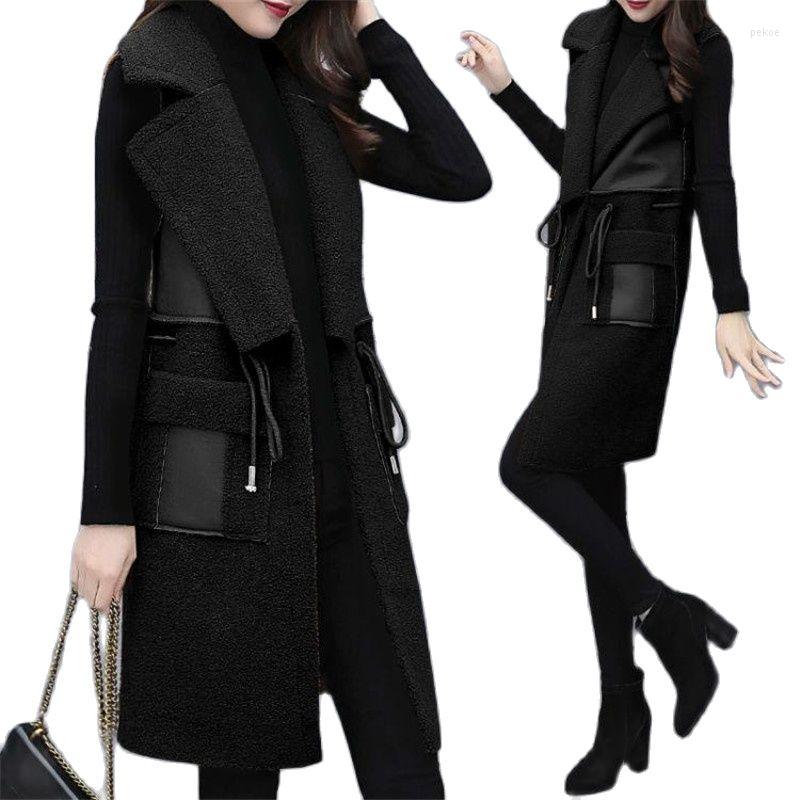 

Women' Vests 2023Autumn One Piece Of Fur Lambswool Vest Women Mid-length Fashion Korean Sleeveless Female Coat Jacket Plus Size 5XLD, Black