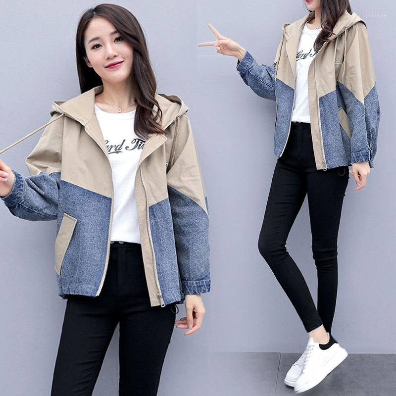 

Women' Jackets YASUGUOJI Women Vintage Fashion Hooded Denim Patchwork 2023 Autumn Coat Batwing Sleeve Loose Korean Outerwear, Khaki
