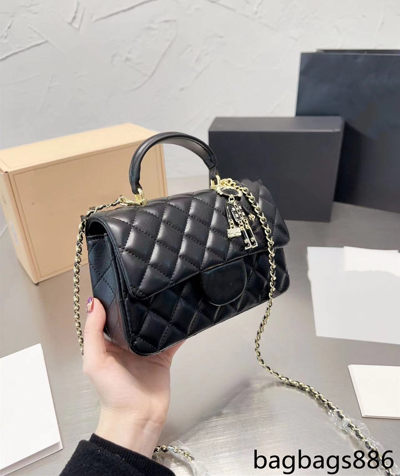 

Women top handle bag classic mini flap skin caviar quilted wallet two-tone huang jin; Hardware Matelasse chain Crossbody shoulder luxury handbags wholesale, Style 8
