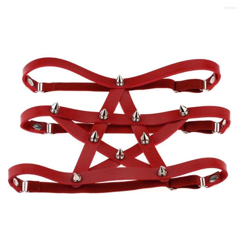

Garters Women Punk Pu Leather Leg Garter Belt Adjustable Suspender Rivet Stud Gothic Suspenders Pentagram Strumpfband, Black