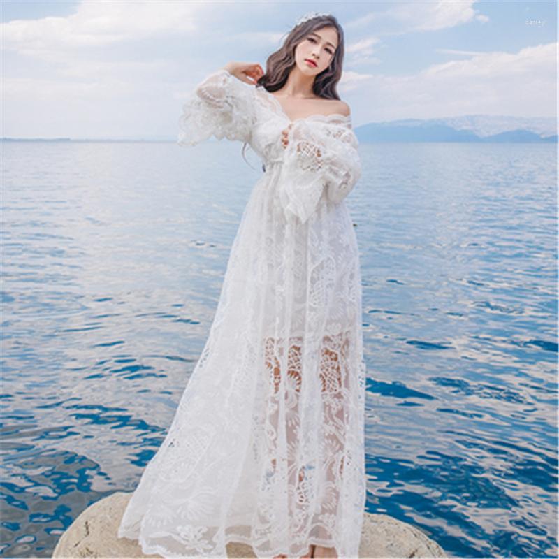 

Casual Dresses 2023 Arrivals Women' Long Dress Hollow Out Straspless Trendy Summer Female Chiffon Perspective Lady Formal M72, White
