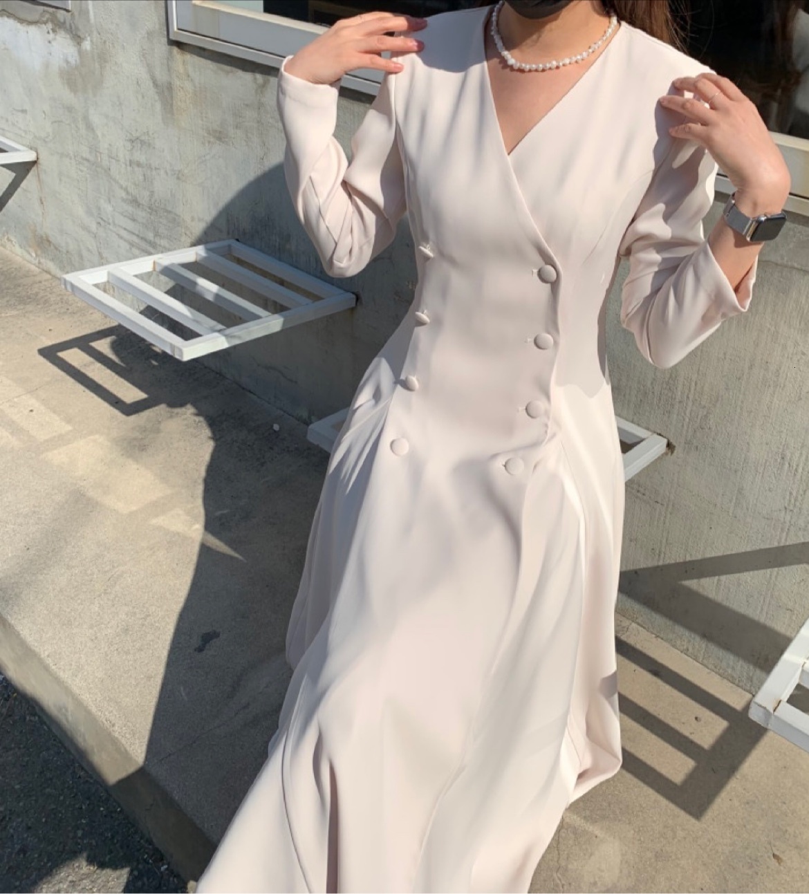 

Casual Dresses JSXDHK French Elegant Women V Neck Long Dress Chic Spring White Double-Breasted Chiffon Full Sleeve Office OL Vestidos 230313, Black