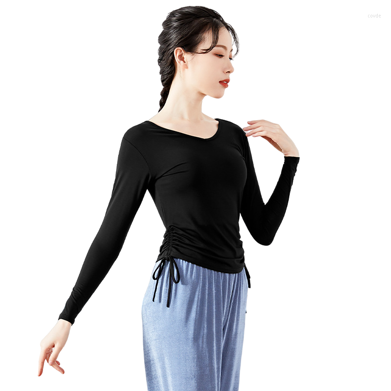 

Stage Wear Modern Dance Shirt Cotton Long Sleeve Top Women Yoga Outfit Ballet Classical Practice Plus Size Wholesale, Blue middle sleeve