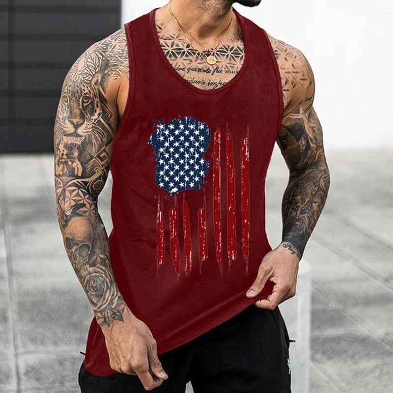 

Men's Tank Tops White For Men Mens Independence Day Summer Top Breathable Large Size Casual Sleeveless Loose Partial Print, Black