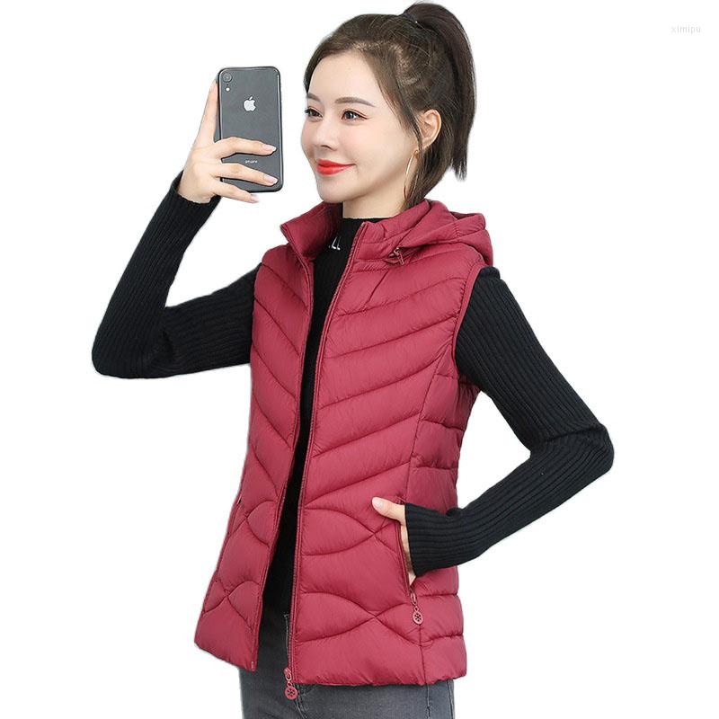 

Women's Vests 2023 Autumn Winter Vest Women Parkas Short Thin Down Cotton Jacket Female Loose Sleeveless Hooded Warm Waistcoat, Red