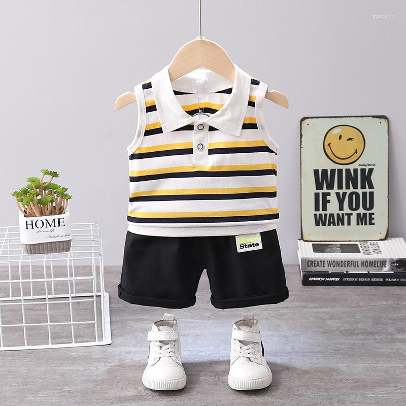 

Clothing Sets Toddler Baby Kids Boys Clothes Set Striped Vest Solid Short Casual Tracksuit Outfits For Infant Outfit Suit 0-4 Years, Yellow