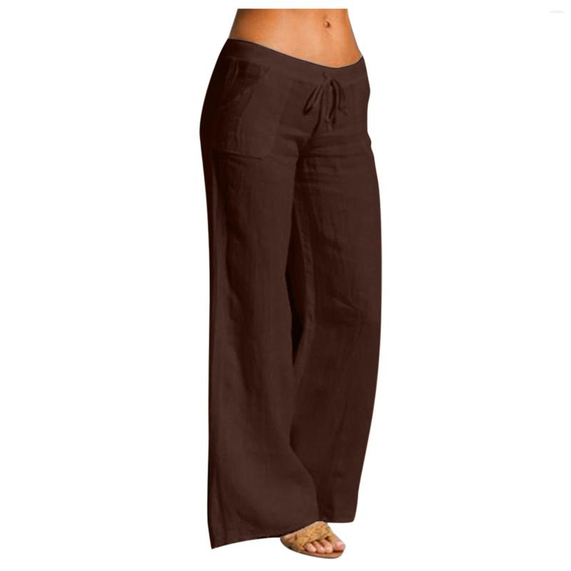 

Women's Pants Drawstring Waist Leg Elastic Cotton Wide Solid Linen Casual Women Long, Brown
