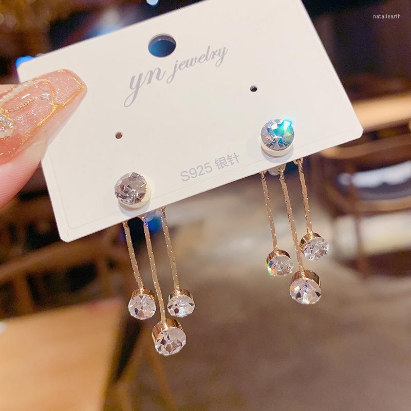 

Stud Earrings High Quality Design Luxury 14K Real Gold Tassel Needle For Women Cubic Zircon ZC