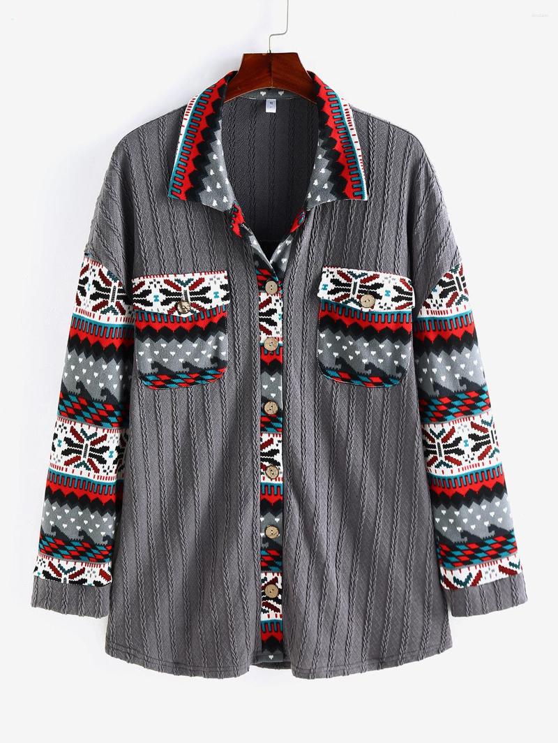 

Women's Knits ROSEGAL Christmas Snowflake Cable Knit Sweaters Cardigan Turndown Collar Drop Shoulder Single Breasted Pockets Knitwear Tops, Gray