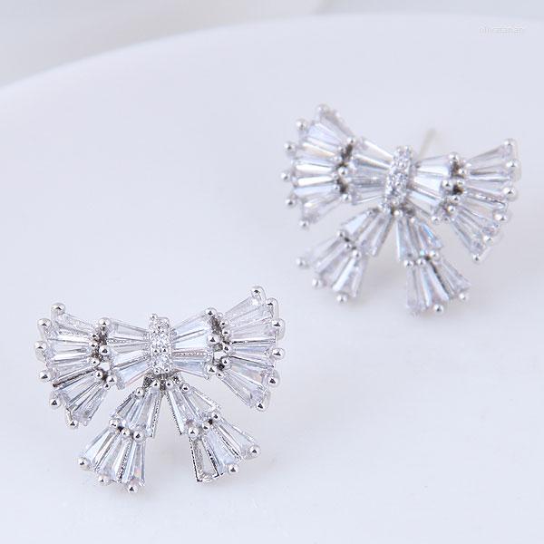 

Stud Earrings Arrival Fashion White Color Cubic Zircon Bow For Women Trendy Jewelry Accessory